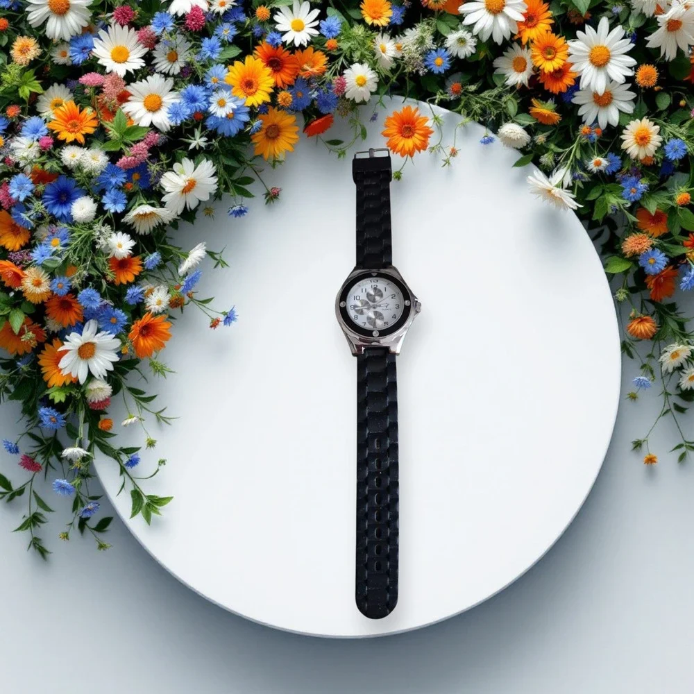 Quartz Wrist Watch Mens OS Black Silver White Sporty‎ Casual Analog Timepiece